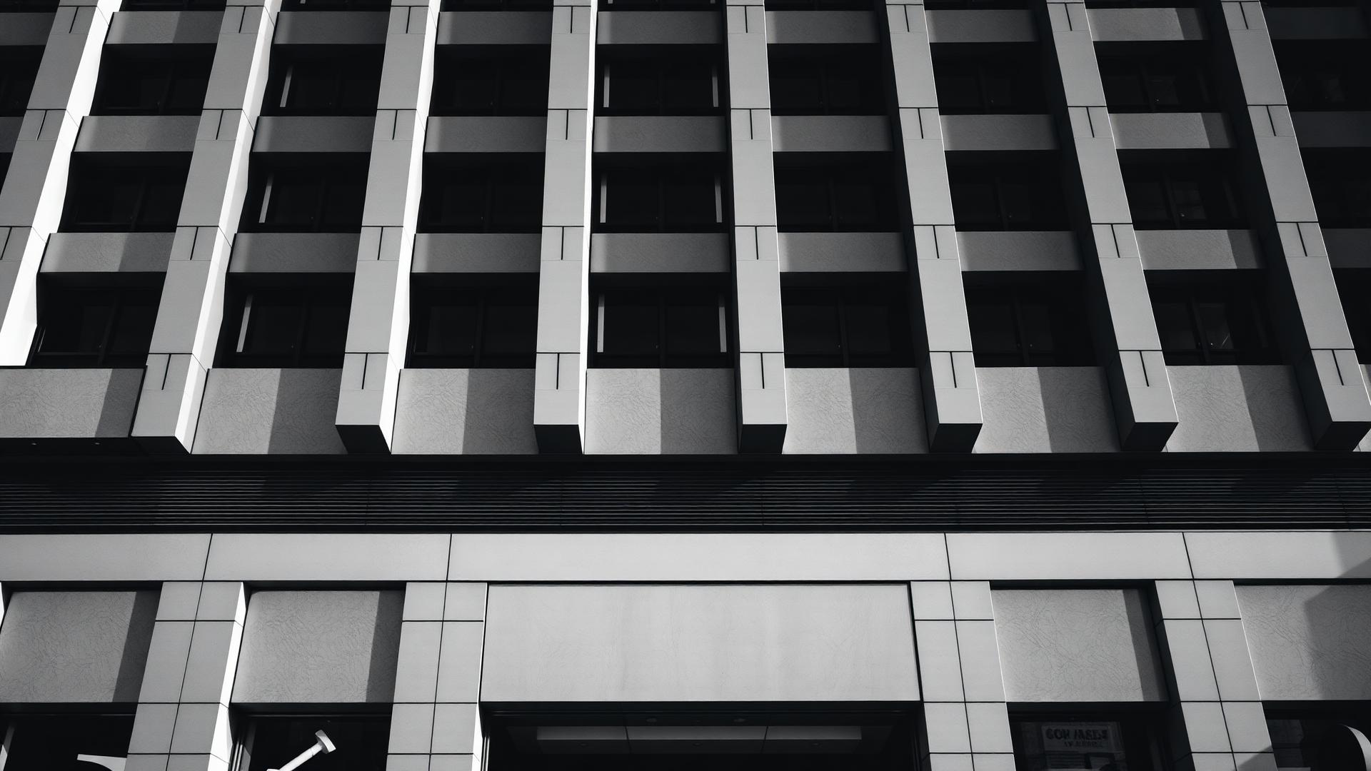 Modern commercial building facade with strong geometric lines